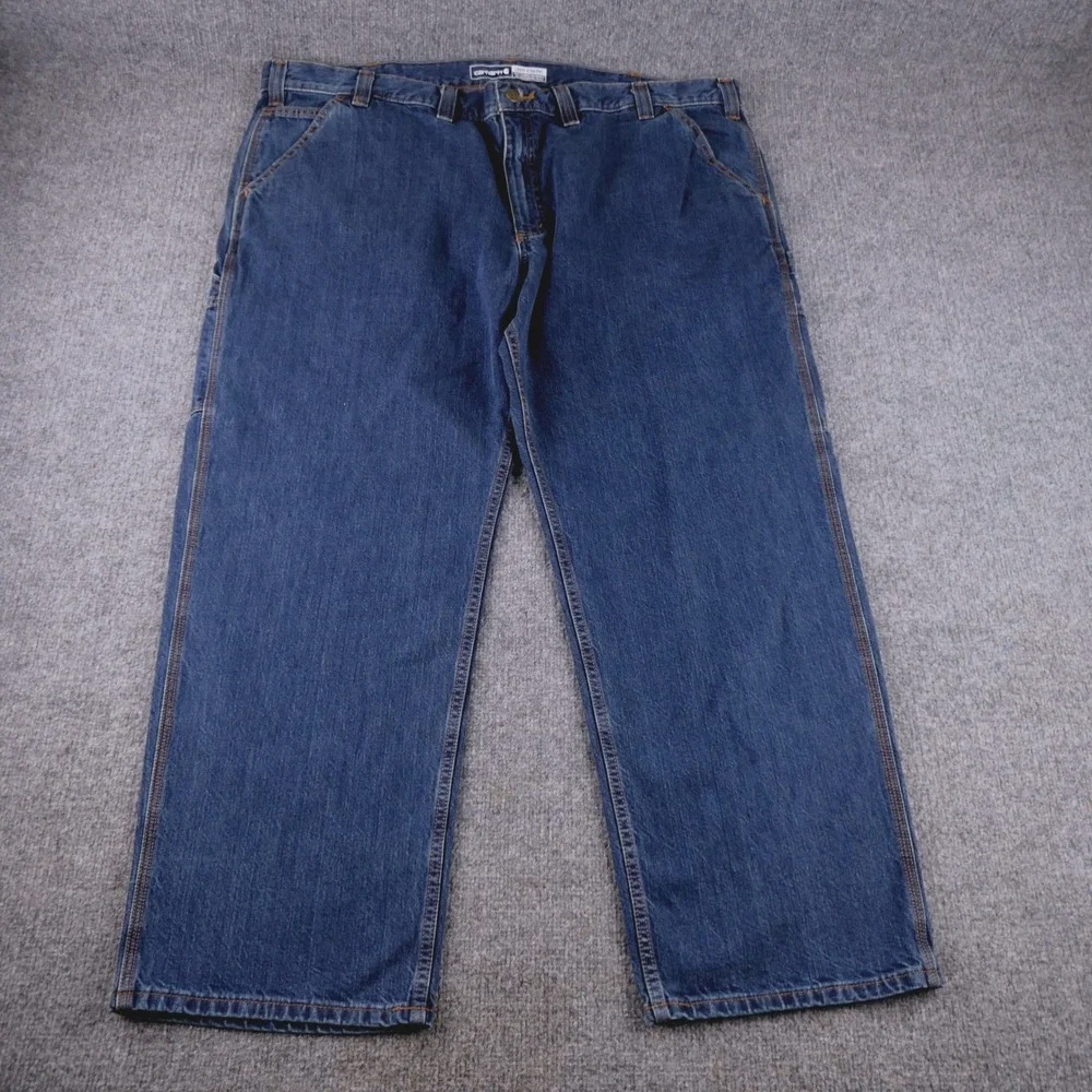 Carhartt Jeans Mens 46x30 Blue Carpenter Workwear Loose Straight Denim Dungaree